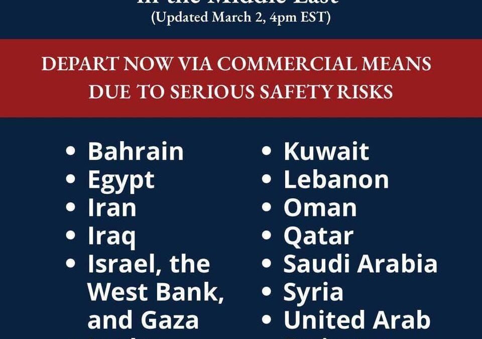 U.S. Urges Immediate Departure of Citizens from 14 Middle Eastern Nations Amid Rising Tensions